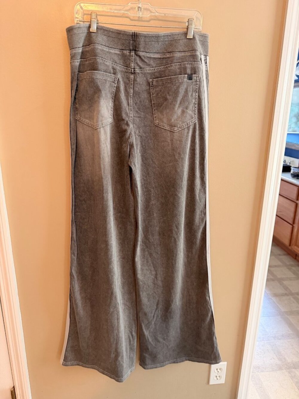 Halara XL Wide-Leg Gray Pants With Side Stripe - Womens Casual Stretch Denim Si - Picture 6 of 12